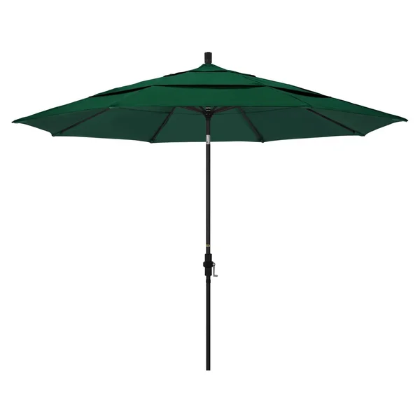 California Umbrella 11 Ft. Octagonal Aluminum Collar Tilt Patio Umbrella W/ Crank Lift & Aluminum Ribs - Stone Black Frame / Sunbrella Canvas Forest Green Canopy