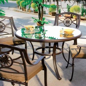 Ten Star 5 Pc Cast Aluminum Dining Set w/ 48 Inch Round Series 50 Table in Antique Bronze/Sesame by Darlee