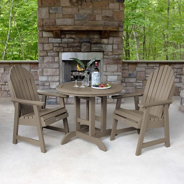 Dream Bay 3 Pc Recycled Plastic Round Dining Set in Woodland Brown by Lakeview Outdoor Designs