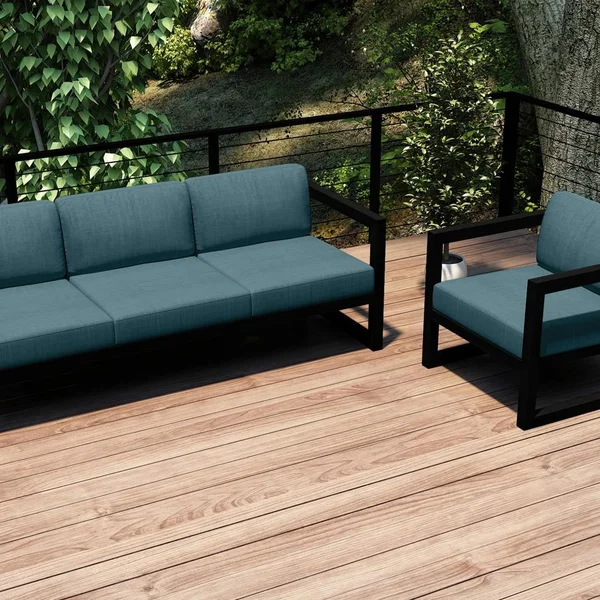 Misty Cove 2 Pc Aluminum Seating Set in Black/Cast Lagoon by Lakeview Outdoor Designs