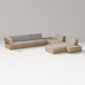 Elevate 9 Pc Recycled Plastic Sectional Seating Set in Vintage Sahara/Weathered Tweed By PW Designer Series