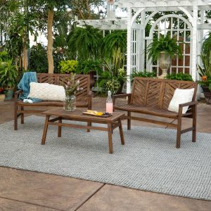 Wishlake 3 Pc Acacia Loveseat Seating Set in Dark Brown by Ultimate Patio