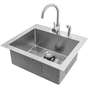BBQGuys Signature 25 X 22 Outdoor Rated Stainless Steel Drop-In Sink W/ Gooseneck Hot/Cold Faucet, Side Sprayer, & Strainer