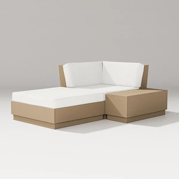 Elevate 3 Pc Recycled Plastic Corner Chaise Lounge Seating Set in Vintage Sahara/Natural Linen By PW Designer Series