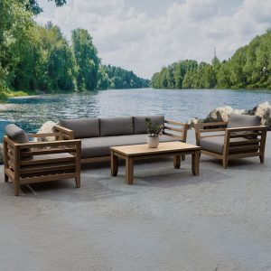 Avondale 4 Pc Teak Seating Set in Cast Slate by Lakeview Outdoor Designs