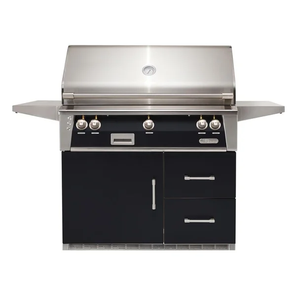 Alfresco ALXE 42-Inch Freestanding Natural Gas Grill On Refrigerated Cart With Rotisserie in Jet Black Gloss - ALXE-42RFG-NG-S9005