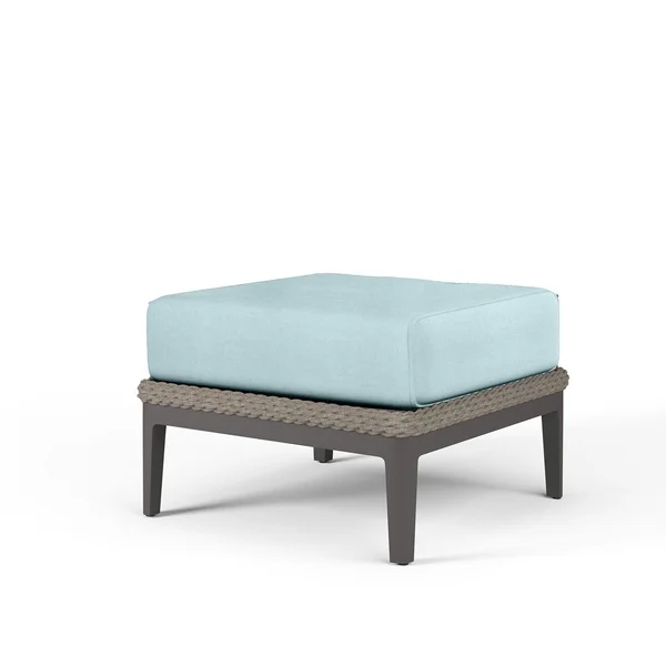 Marbella 26 X 25 Rectangular Rope & Aluminum Patio Ottoman in Dupione Celeste w/ No Welt By Sunset West