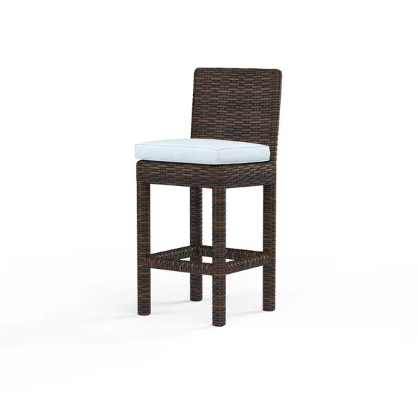 Montecito Wicker Patio Bar Stool in Canvas Skyline w/ Self Welt By Sunset West