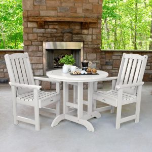 Hart Lane 3 Pc Recycled Plastic Round Dining Set in White by Lakeview Outdoor Designs