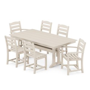 POLYWOOD La Casa Cafe 7 Piece Farmhouse Trestle Dining Set - Sand