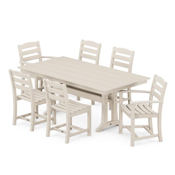POLYWOOD La Casa Cafe 7 Piece Farmhouse Trestle Dining Set - Sand