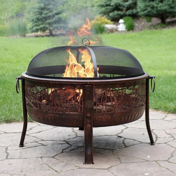 24 Inch Round Steel Wood-Burning Fire Pit in Bronze by Ultimate Patio