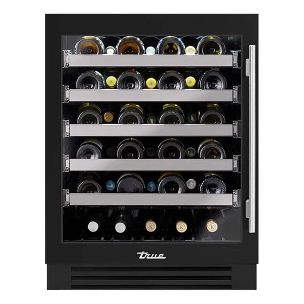 True ADA Height 24 Inch 40 Bottle Left Hinge Glass Door Outdoor Wine Cabinet - Matte Black w/ Stainless Steel Handle - TUWADA-24-LG-A~027-H04
