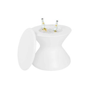 Signature 22 Inch Round Polyresin End Table w/ Ice Bucket & Split Lid w/ Hole in Cloud by Ledge Lounger