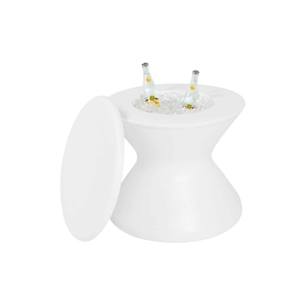 Signature 22 Inch Round Polyresin End Table w/ Ice Bucket & Split Lid w/ Hole in Cloud by Ledge Lounger