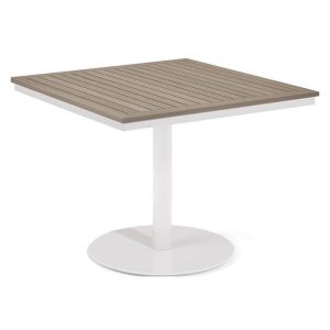 Oxford Garden Travira 38-Inch Square Bistro Table w/ Chalk Finish and Vintage Tekwood Top