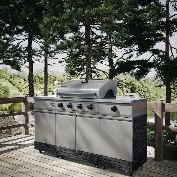 TYTUS Fresno Series Gunmetal Gray & Graphite Stone Natural Gas Grill Island (Ships Propane w/ Conversion Kit)