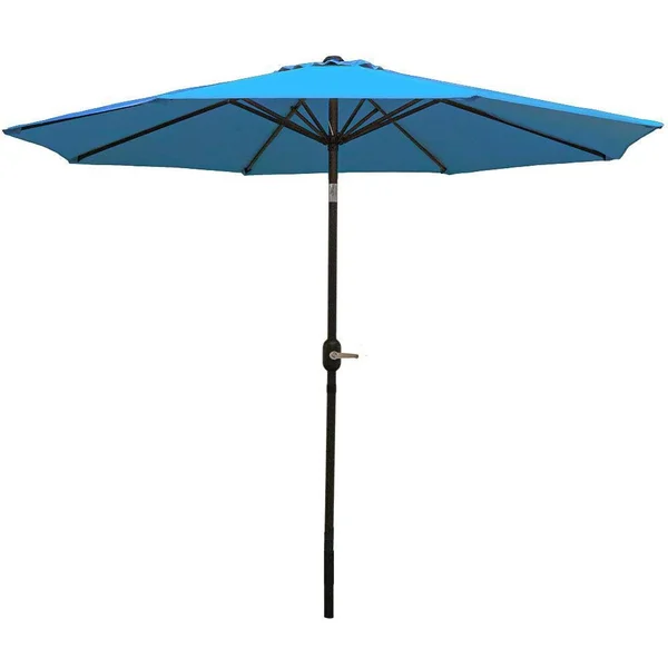 Ultimate Patio 9 Ft. Octagonal Aluminum Patio Market Umbrella W/ Crank & Tilt - Black Frame & Turquoise Polyester Canopy