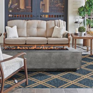 Cascata Bay 6 90 Inch Rectangular GFRC Natural Gas Fire Pit Table in Pewter by Lakeview Outdoor Designs