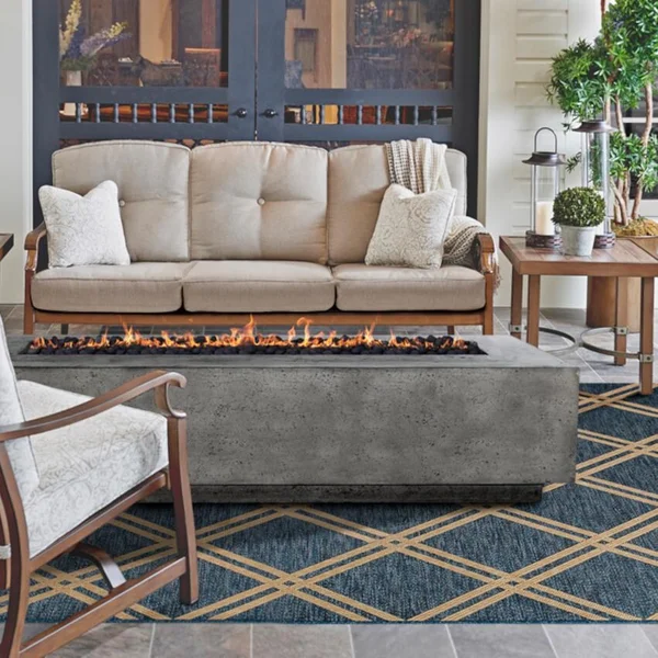 Cascata Bay 6 90 Inch Rectangular GFRC Natural Gas Fire Pit Table in Pewter by Lakeview Outdoor Designs