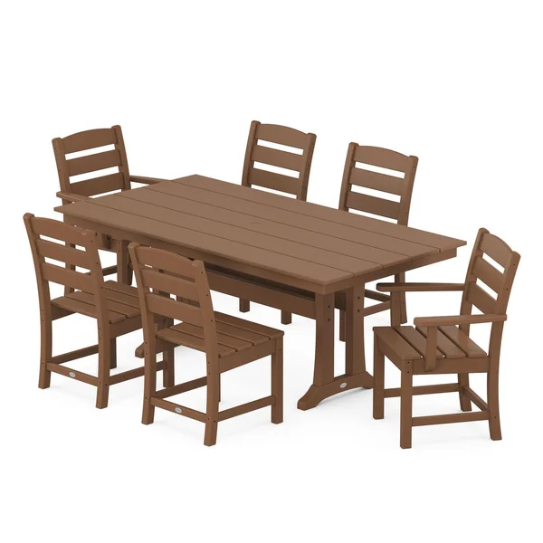 POLYWOOD Lakeside 7-Piece Farmhouse Trestle Dining Set - Teak