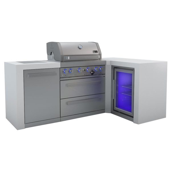 Mont Alpi 7.5 Ft L-Shaped Natural Gas Outdoor Kitchen Island w/ Side Burner & Fridge - MAi400-D90FC