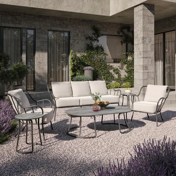 Malti 6 Pc Aluminum Seating Set in Carbon/Bliss Linen by Oxford Garden