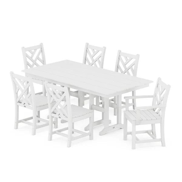 POLYWOOD Chippendale 7-Piece Farmhouse Dining Set - White