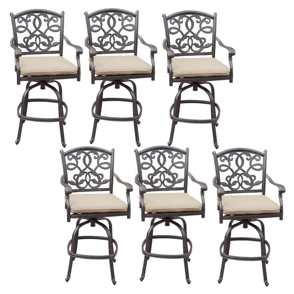 Santa Monica Cast Aluminum 6 Pc Set Swivel Counter Height Bar Stool Set in Antique Bronze/Sesame by Darlee