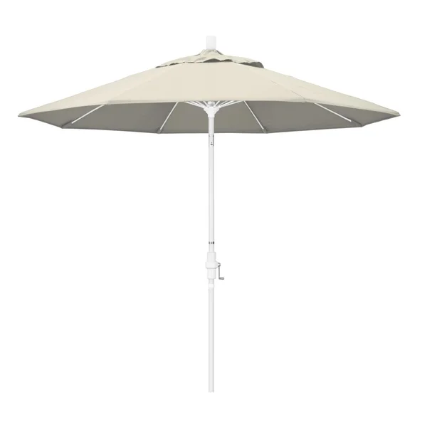 California Umbrella 9 Ft. Octagonal Aluminum Collar Tilt Patio Umbrella W/ Crank Lift & Fiberglass Ribs - Matted White Frame / Olefin Antique Beige Canopy