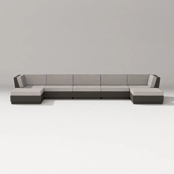 Elevate 7 Pc Recycled Plastic Double Chaise Seating Set in Vintage Coffee/Weathered Tweed By PW Designer Series