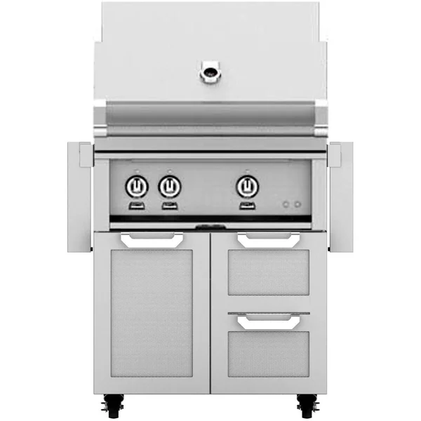 Hestan 30-Inch Natural Gas Grill W/ Sear Burner & Rotisserie On Double Drawer & Door Tower Cart - Steeletto - GMBR30-NG-SS