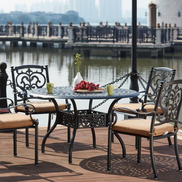 Santa Barbara 5 Pc Cast Aluminum Dining Set w/ 48 Inch Round Series 60 Table in Antique Bronze/Sesame by Darlee