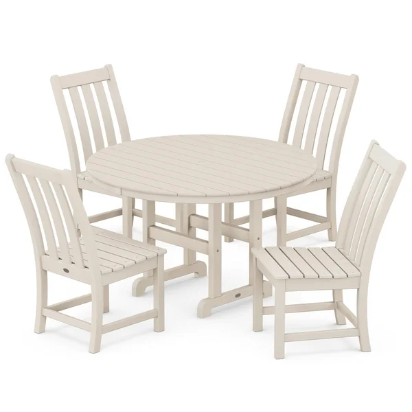 POLYWOOD Vineyard 5-Piece Round Side Chair Dining Set - Sand