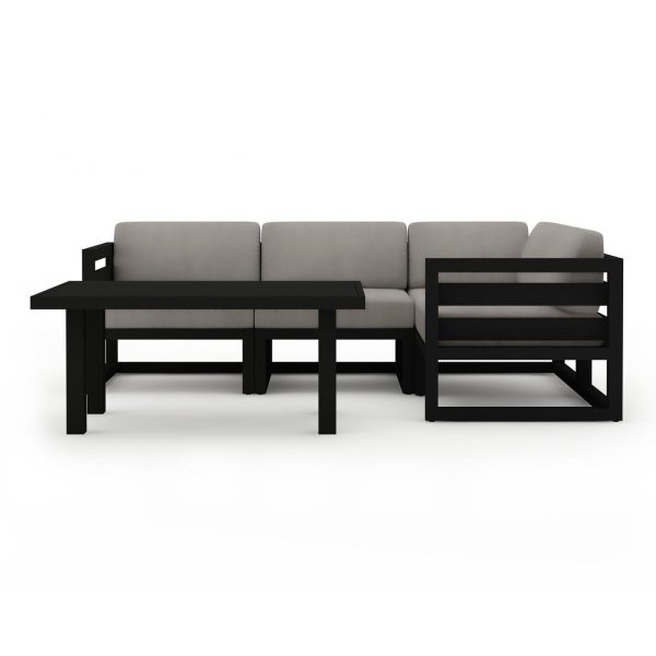 Misty Cove 5 Pc Aluminum Seating Set w/ Sectional & Classic Chat Table in Black/Canvas Charcoal by Lakeview Outdoor Designs