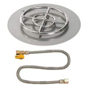 BBQGuys Signature 18 Inch Stainless Steel Round Flat Pan W/Match Light Kit - 12 Inch Ring - Natural Gas