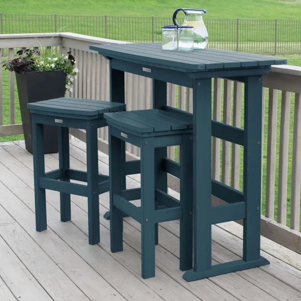 Hart Lane 3 Pc Recycled Plastic Bar Height Dining Set in Nantucket Blue by Lakeview Outdoor Designs