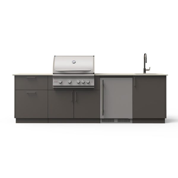 Blaze Golden Hour 10-Ft Outdoor Kitchen Island w/ 32-Inch LTE+ Natural Gas Grill, Fridge, Sink in Gunmetal w/ Aeris Countertop