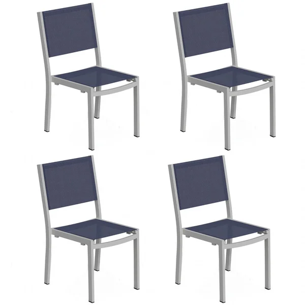 Travira 4 Pc Composite Sling & Aluminum Dining Side Chair in Flint/Ink Pen By Oxford Garden