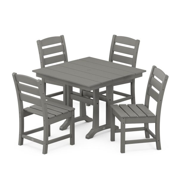 POLYWOOD Lakeside 5-Piece Farmhouse Trestle Side Chair Dining Set - Slate Grey