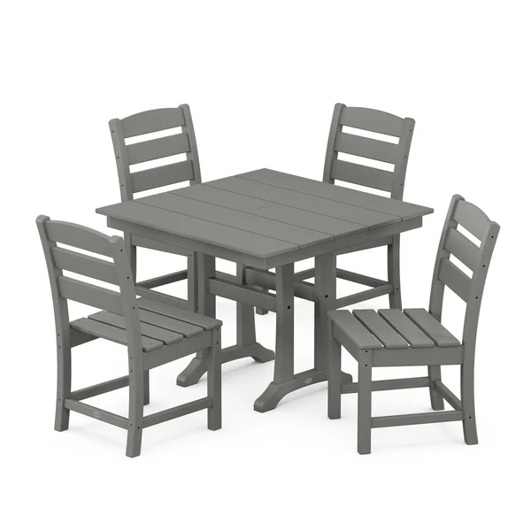 POLYWOOD Lakeside 5-Piece Farmhouse Trestle Side Chair Dining Set - Slate Grey