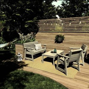 Elm Pointe 4 Pc Recycled Plastic Seating Set in Coastal Teak by Lakeview Outdoor Designs