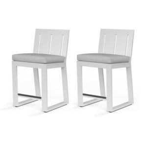 Newport 2 Piece Aluminum Patio Counter Stool Set W/ Sunbrella Cast Silver Cushions By Sunset West