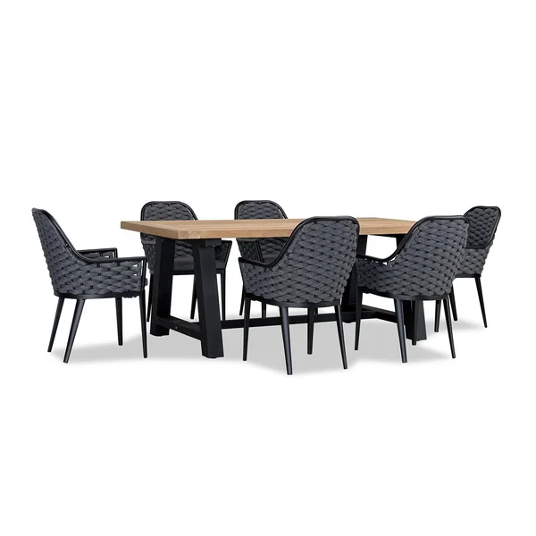 Chloe Bay 8 Pc Reclaimed Teak Patio Dining Set in Black by Lakeview Outdoor Designs