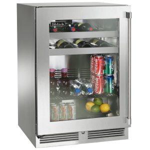 Perlick 24-Inch Signature Series Stainless Steel Glass Door Outdoor Beverage Center w/ Door Lock - Left Hinged - HP24BO-4-3LL