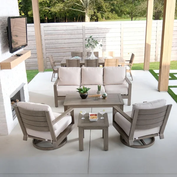 Laguna 5 Pc Aluminum Seating Set in Driftwood/Canvas Flax by Sunset West