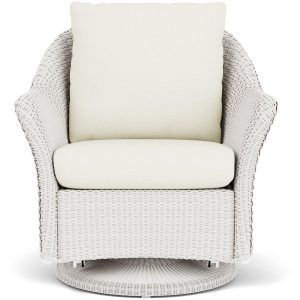 Weekend Retreat Lloyd Loom Swivel Glider Club Chair in White/Sailcloth Salt by Lloyd Flanders
