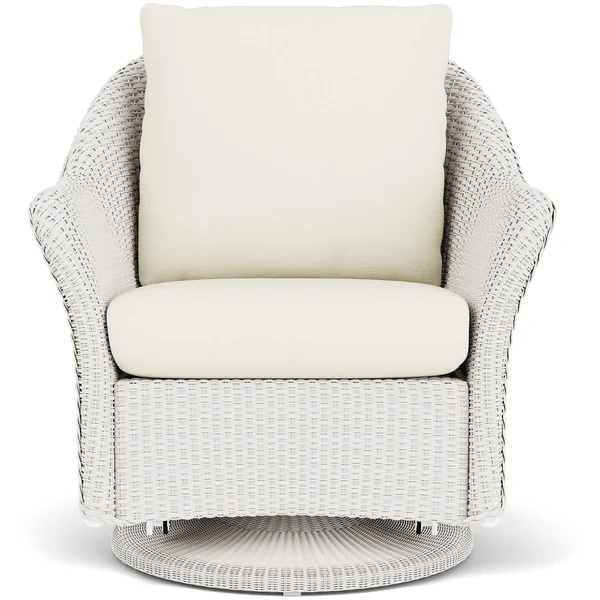 Weekend Retreat Lloyd Loom Swivel Glider Club Chair in White/Sailcloth Salt by Lloyd Flanders