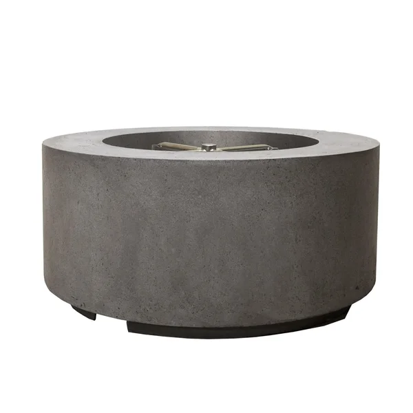 Spylake View 36 Inch Round GFRC Propane Fire Pit Table in Pewter by Lakeview Outdoor Designs