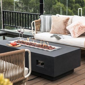 Granville 60 Inch Rectangular Concrete Natural Gas Fire Pit Table in Dark Gray by Elementi